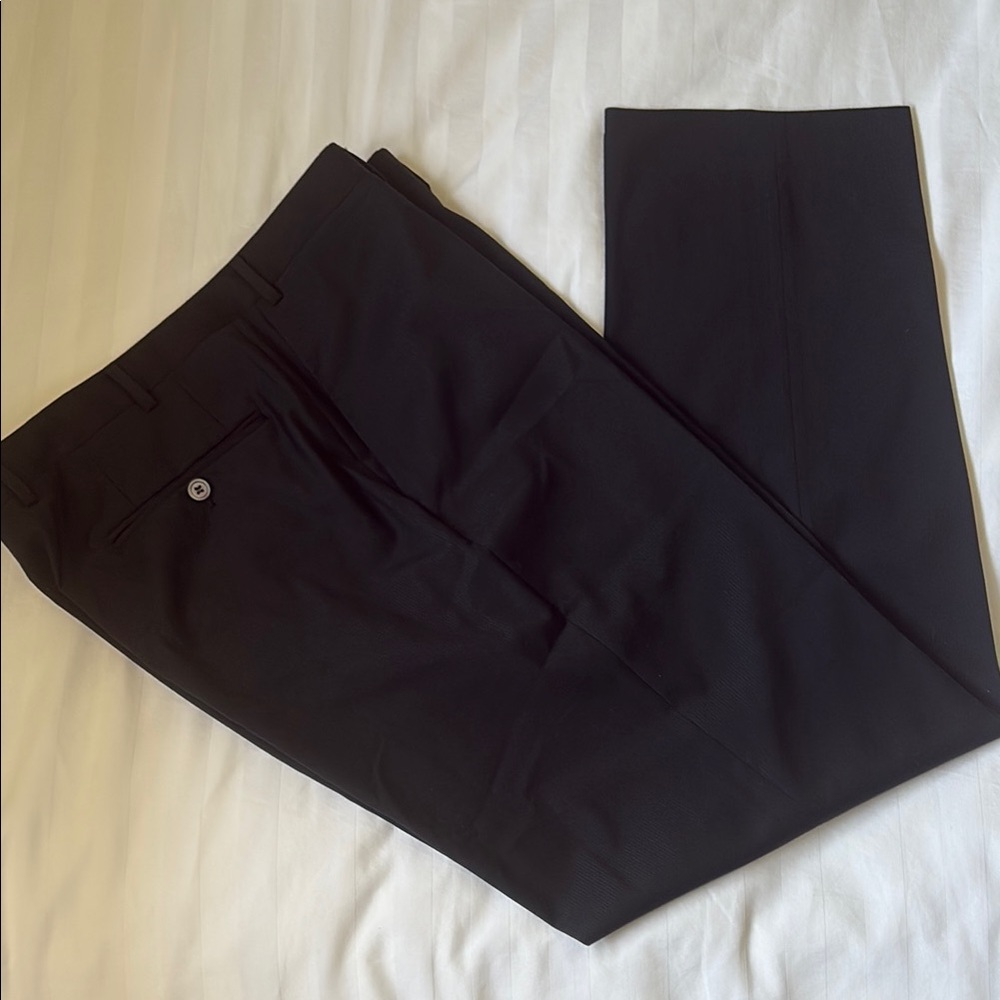 Canali Italian black virgin wool flat front dress pants EUC